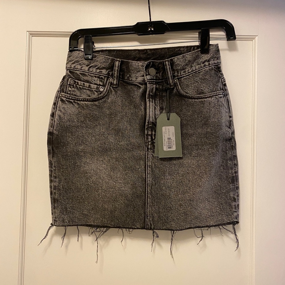 Washed black denim jean mini skirt